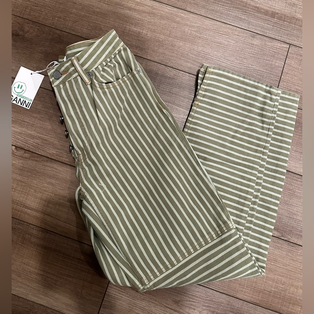 GANNI stripe logen green pant